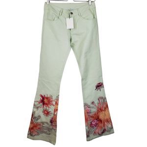 Collina Strada Green Orange Pink Floral Flare Low Rise Pants Sz S USA Made